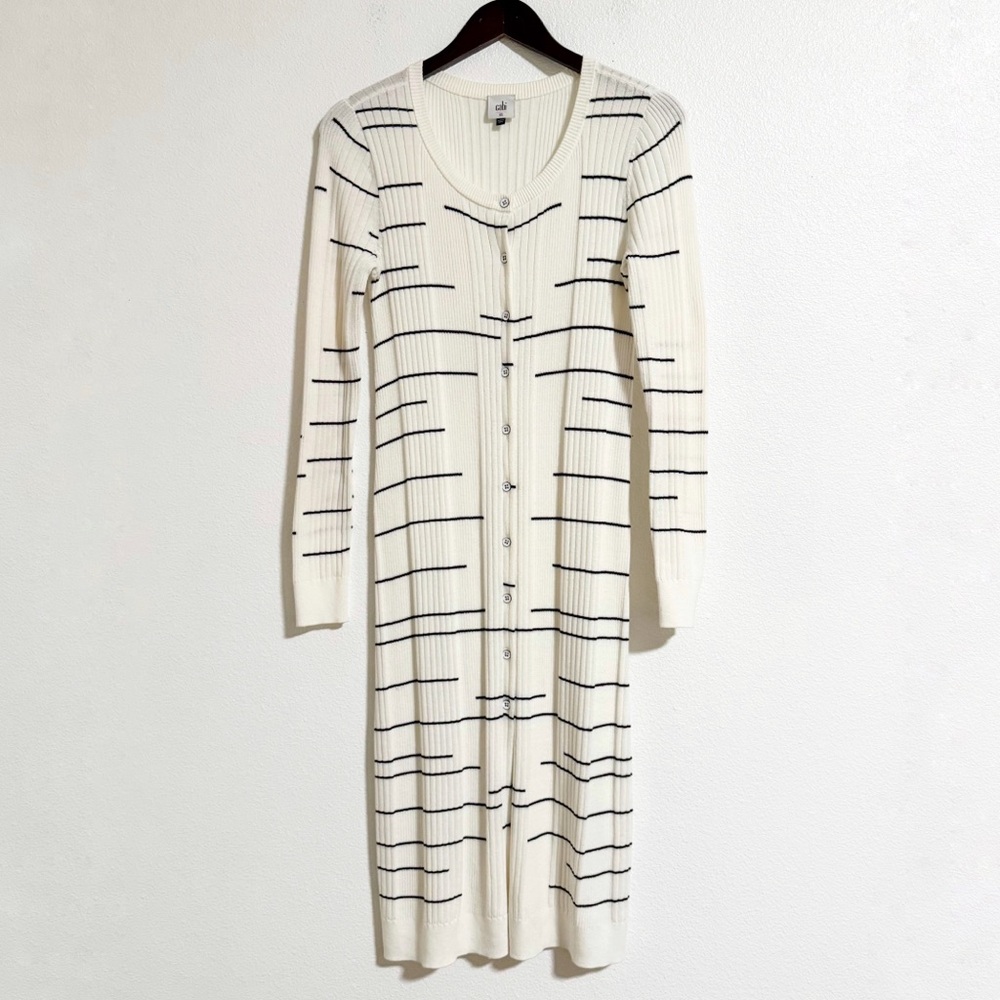 Cabi Dashes Striped Ribbed Long Line Duster Cardigan - Picture 2 of 11
